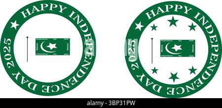 Round Badge Set with Pakistan Flag and Independence Day Text for Labels Stock Vector