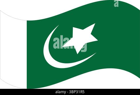 Waving Pakistan Flag Vector in Minimal Flat Style for Independence Day Design Stock Vector