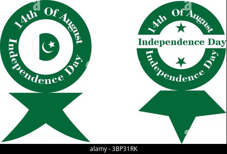 Award Ribbon Badge with Crescent and Independence Day Text for Pakistan Vector Stock Vector