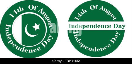Minimalist Round Badge for 14th August Independence Day in Pakistan Vector Stock Vector