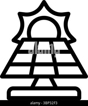 Icon Line sun and solar panel. Free energy, ecology, renewable, green energy and solar power plant concept. Linear and Outline icon. Stock Vector