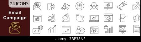 Email Campaign and Marketing Line Icons Set for Digital Advertising and Communication Stock Vector