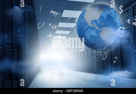 Holographic earth in hallway Stock Photo