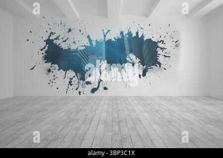 Splash on wall revealing technology graphic Stock Photo