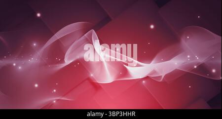 Translucent white-pink wave sweeping across red abstract geometric pattern with glowing sparks Stock Photo