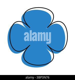 Bright blue flower icon in abstract hand-drawn style. Geometric and colorful, with a playful offset effect Stock Vector