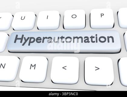 3D illustration of computer keyboard with the script Hyperautomation Stock Photo