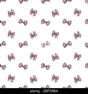 Striped satin ribbon bows. Watercolor illustration . Seamless pattern of blue and red bows, isolated on a white one. Textile theme, July 4th, holiday Stock Photo
