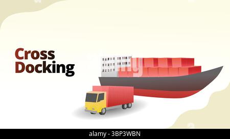 cross docking concept. The process of moving goods directly from an incoming vehicle to an outgoing vehicle without storage. supply chain management i Stock Vector
