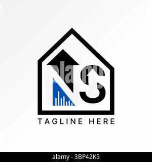 Logo design graphic concept creative premium vector stock image top sell letter NS font up arrow negative space line graph home development start up Stock Vector