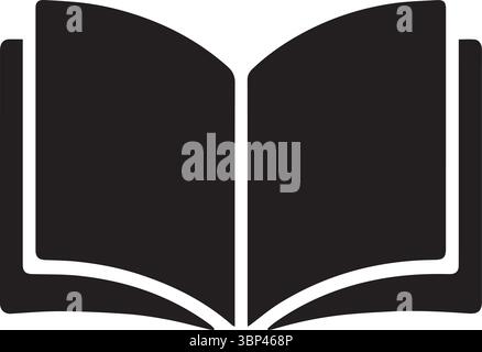Minimalist Silhouette of Open Book Icon in Black and White Stock Vector