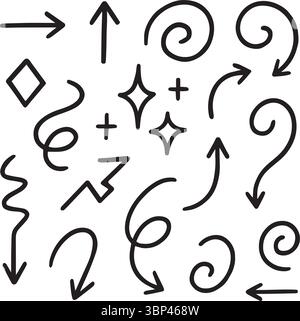 Hand-Drawn Arrows and Directional Doodles in Playful Sketch Style Stock Vector