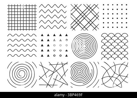 Collection of Abstract Geometric Patterns in Monochrome Grid Layout Stock Vector