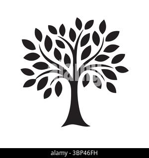 Decorative Tree Silhouette with Dense Leaves in Minimalist Style Stock Vector