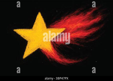 Bright Yellow Shooting Star with Fiery Red Trail on Black Background Stock Vector