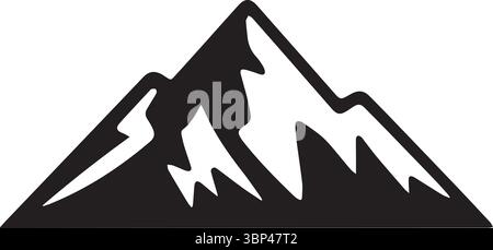 Stylized Black and White Mountain Silhouette with Snow Peaks Stock Vector
