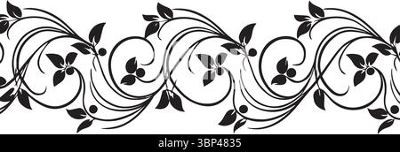 Elegant Black and White Floral Vine Border Pattern Stock Vector