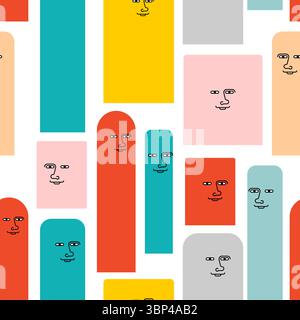 Rectangles with eyes pattern seamless. Geometric figures with face background. Baby fabric texture Stock Vector
