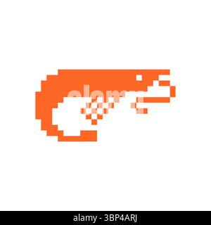 Shrimp pixel art. 8 bit Small crustacean symbol. Stock Vector