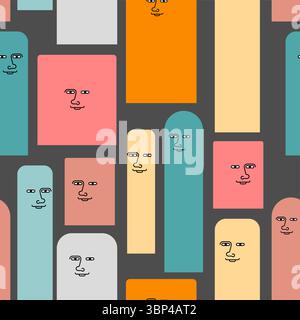 Rectangles with eyes pattern seamless. Geometric figures with face background. Baby fabric texture Stock Vector