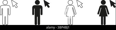 Human Figures With Cursor Icons. User Selection And Interaction Symbol Collection. Male And Female Outline And Silhouette Design. Isolated Vector Stock Vector