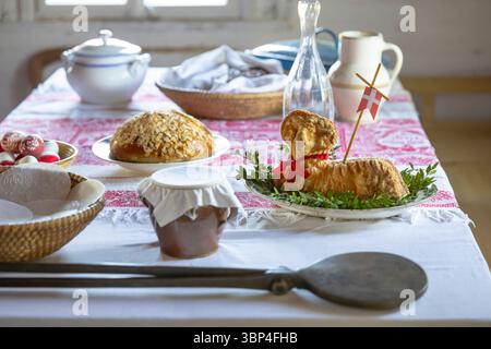 Festive Easter table with traditional Czech decorations and food Stock Photo