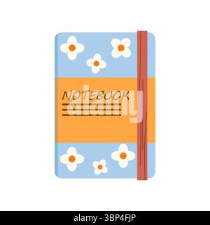 White isolated flat vector with colorful set of objects for school or office. Back to school set with pen, notebooks and autumn leaves Stock Vector