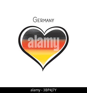 Travel Germany love heart watercolor drawn icon. Love german flag symbol illustration Stock Vector