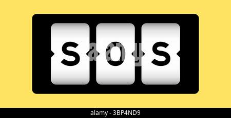 Black color in word SOS (abbreviation of save our soul/ship or sibling over shoulder) on slot banner with yellow color background Stock Vector