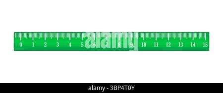 Ruler isolated on white background. Plastic or metallic green rule. Measurement tool with numbers scale. School measuring.Stock vector illustration Stock Vector