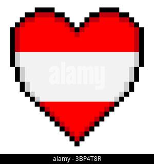 Austrian flag with heart shape in pixel art style Stock Vector