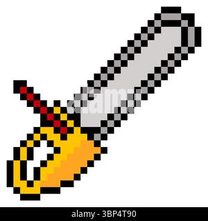 Chainshaw in pixel art isolated on white background Stock Vector