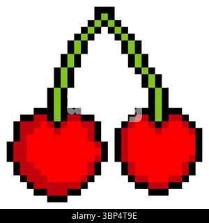 Cherry fruit in pixel art style Stock Vector