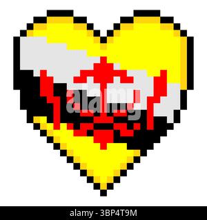 Brunei flag with heart shape in pixel art style Stock Vector