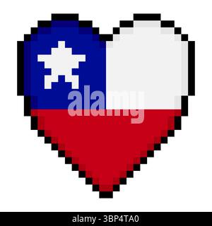 Chile flag with heart shape in pixel art style Stock Vector