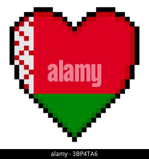 Belarus flag with heart shape in pixel art style Stock Vector