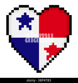Panama flag with heart shape in pixel art style Stock Vector