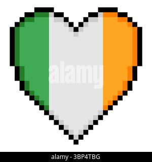 Irish flag with heart shape in pixel art style Stock Vector