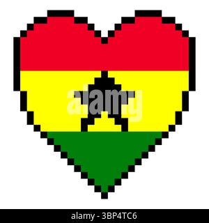 Ghana flag with heart shape in pixel art style Stock Vector