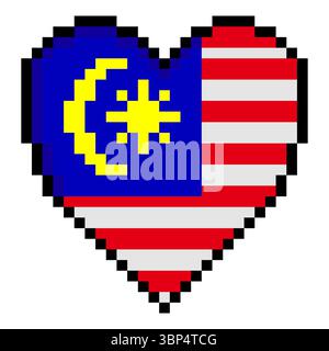 Malaysia flag with heart shape in pixel art style Stock Vector