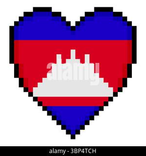 Cambodia flag with heart shape in pixel art style Stock Vector