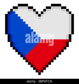 Czech flag with heart shape in pixel art style Stock Vector