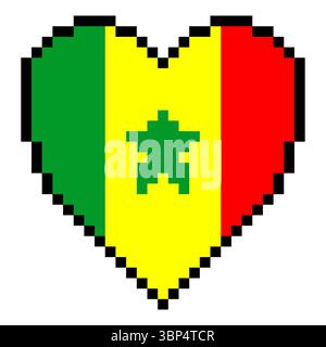 Senegal flag with heart shape in pixel art style Stock Vector
