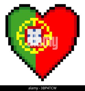 Portugal flag with heart shape in pixel art style Stock Vector