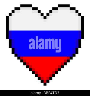 Russian flag with heart shape in pixel art style Stock Vector