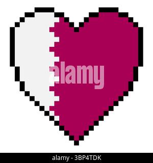 Qatar flag with heart shape in pixel art style Stock Vector