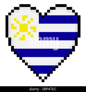 Uruguay flag with heart shape in pixel art style Stock Vector