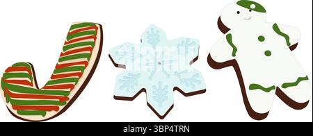 Christmas gingerbread cookies - snowflake, sweet stick gingerbread man. Christmas Gingerbread cookies for celebrating Xmas. Stock Vector