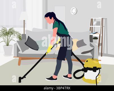 Cleaning service worker in uniform,flat vector illustration. Stock Vector