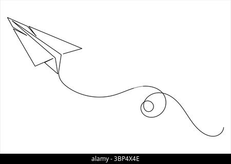 One line drawing of flying paper plane illustration on clean white background in minimal style Stock Vector